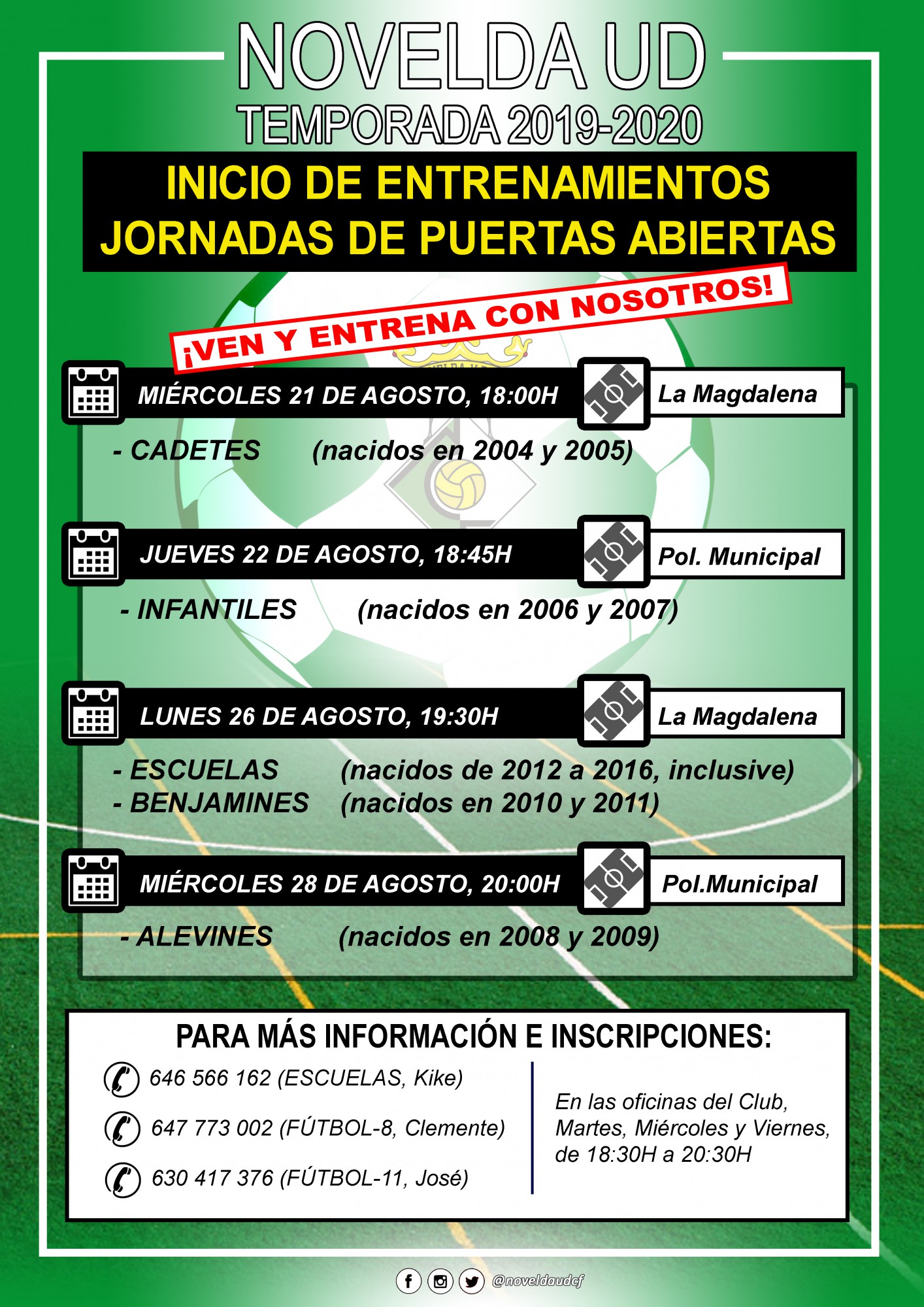 cartel puertas abiertas entrenamientos